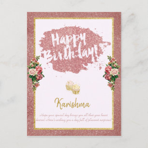 Cartão Postal aniversários Nome pessoal alteração Rosa