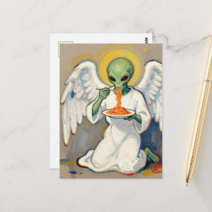 Cartão Postal Anjo Alien Comendo Espaguete