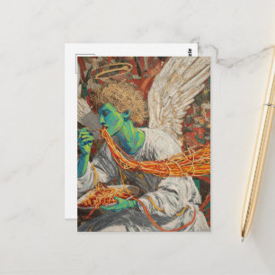 Cartão Postal Anjo Alien Desordenado Comendo Espaguete
