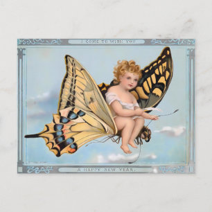 Cartão Postal Anjo Bebê Borboleta Vitoriana