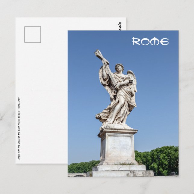 Cartão Postal Anjo com a Cruz na ponte de Sant'Angelo - Roma (Frente/Verso)
