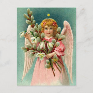 Cartão Postal Anjo com Bonito vestido cor-de-rosa
