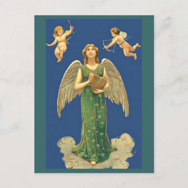 Cartão Postal Anjo Com Coração E Cupido (Frente)