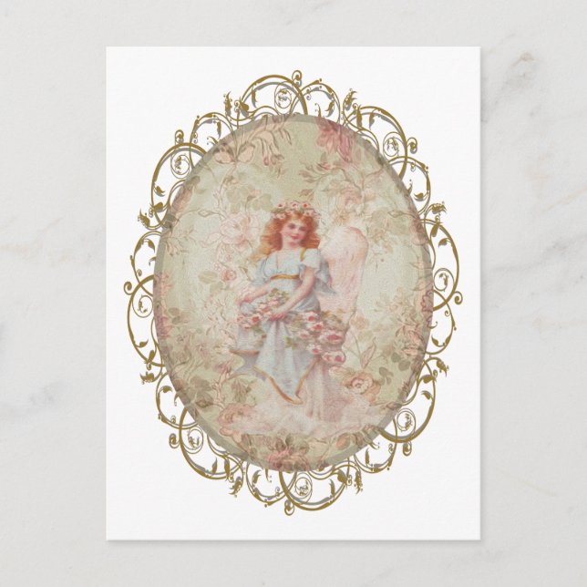 Cartão Postal Anjo com Flores (Frente)