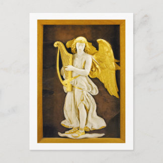 Cartão Postal Anjo com Ouro Harp e Asas