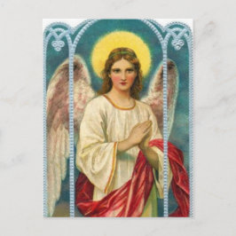 Cartão Postal Anjo com Triptys de Fita Rosa