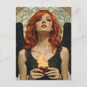 Cartão Postal Anjo com um Coração Flamejante