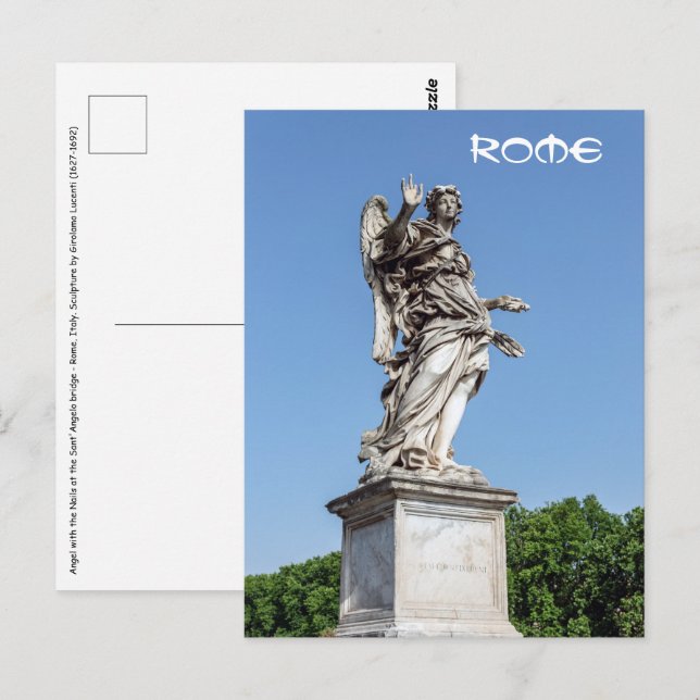 Cartão Postal Anjo com Unhas na ponte de Sant'Angelo - Roma (Frente/Verso)