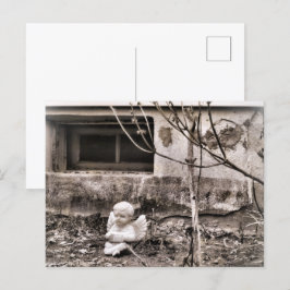 Cartão Postal Anjo da sanfona no Jardim de Inverno Tons Sépia