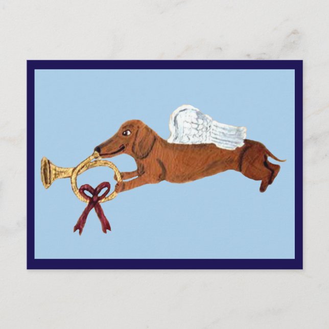 Cartão Postal Anjo Dachshund com uma Corneta Francesa (Frente)