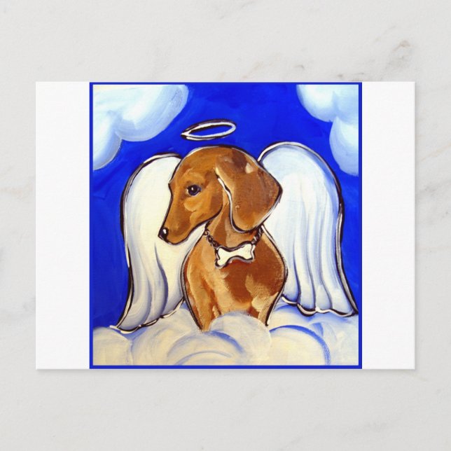 Cartão Postal Anjo Dachshund Vermelho (Frente)