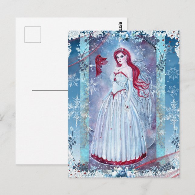 Cartão Postal Anjo de inverno com impressão de arte de fantasia  (Frente/Verso)