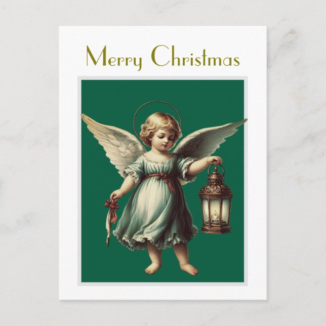 Cartão Postal Anjo de Natal Antigo e Lanterna (Frente)