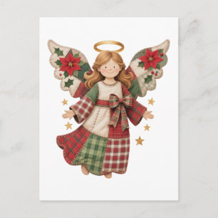 Cartão Postal Anjo de Natal com Estrelas Douradas
