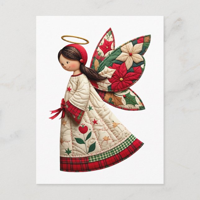 Cartão Postal Anjo de Natal com Flores de Festa (Frente)