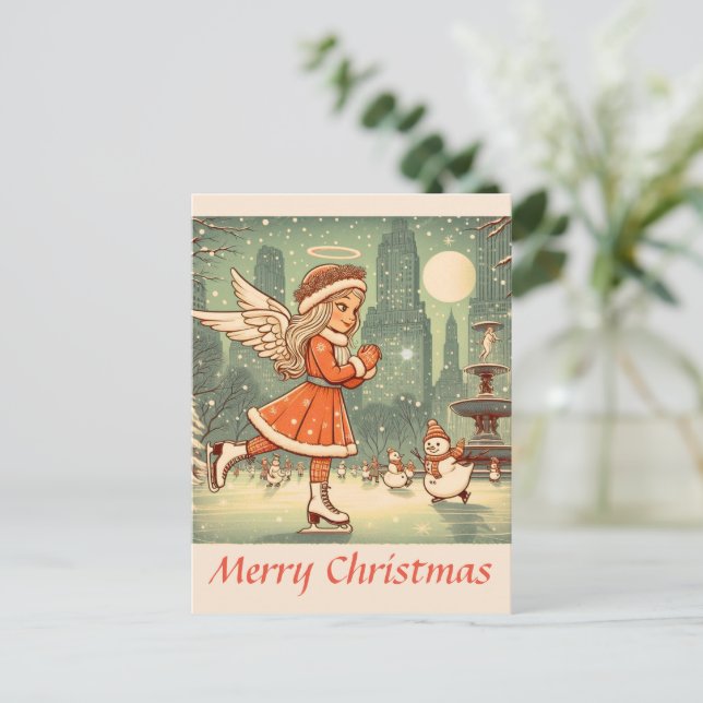 Cartão Postal Anjo de Natal de Nova York (Em pé/Frente)