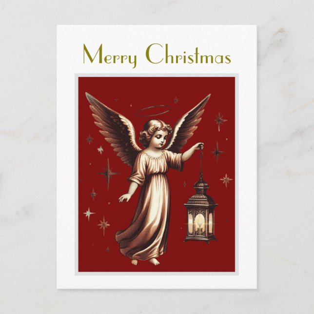 Cartão Postal Anjo de Natal Elegante vitoriano e Lanterna (Frente)