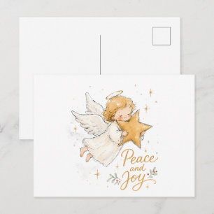 Cartão Postal Anjo de Natal em Aquarela com Estrela