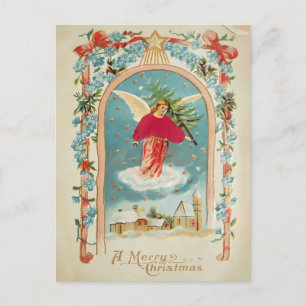 Cartão Postal Anjo de Natal Vintage com Árvore   Vitoriano