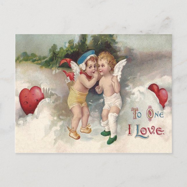 Cartão Postal Anjo de Neve Cupido Coração (Frente)