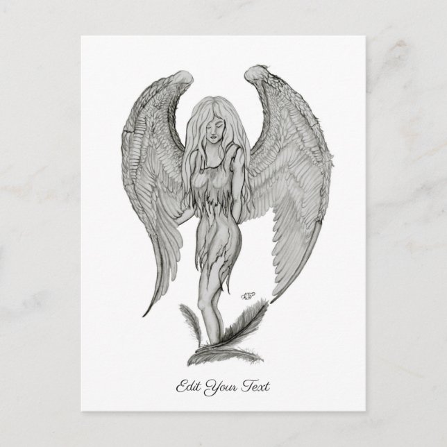 Cartão Postal Anjo, design preto e branco (Frente)