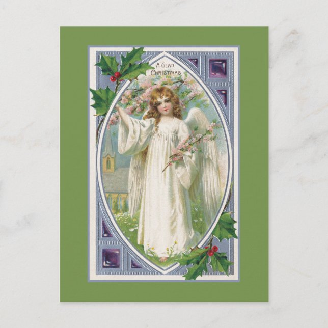 Cartão Postal Anjo em branco com azul e verde (Frente)