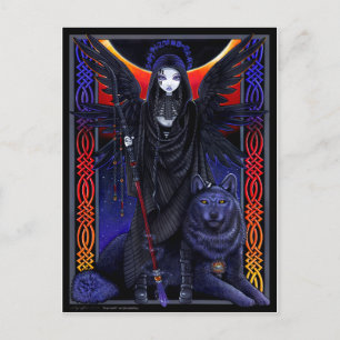 Cartão Postal Anjo escuro e lobo. Rayvnwolf por Myka Jelina