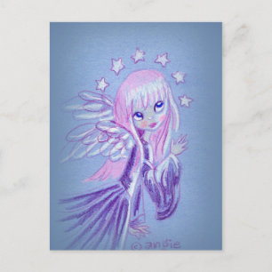 Cartão Postal Anjo Fofo Com Cabelo Rosa