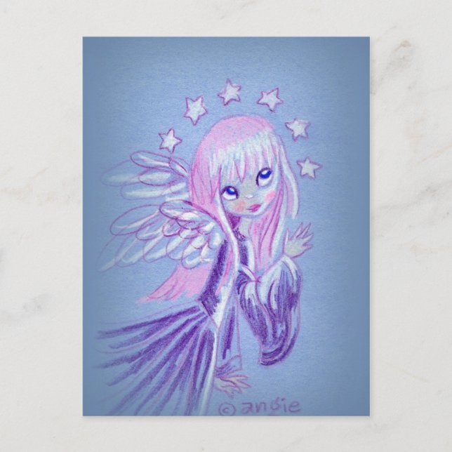 Cartão Postal Anjo Fofo Com Cabelo Rosa (Frente)