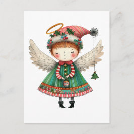 Cartão Postal Anjo Fofo Estilo Arte Folclórica