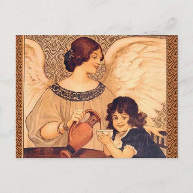Cartão Postal Anjo Francês Antigo de Chocolate (Frente)