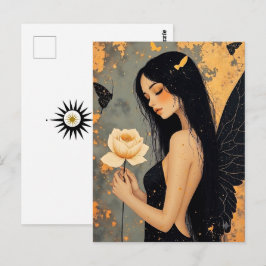 Cartão Postal Anjo Gótico e Rosa | Mantendo Contato