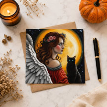 Anjo Gótico Gato Preto Lua Cheia Celestial