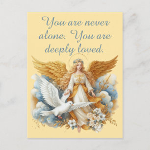 Cartão Postal Anjo Guardião Dourado Com Pássaro Branco