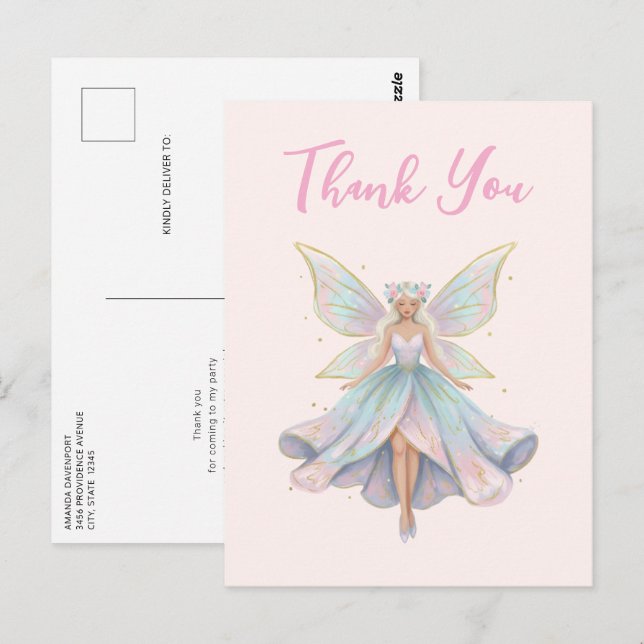 Cartão Postal Anjo Mágico Fada Cores Pastel Agradecimento (Frente/Verso)