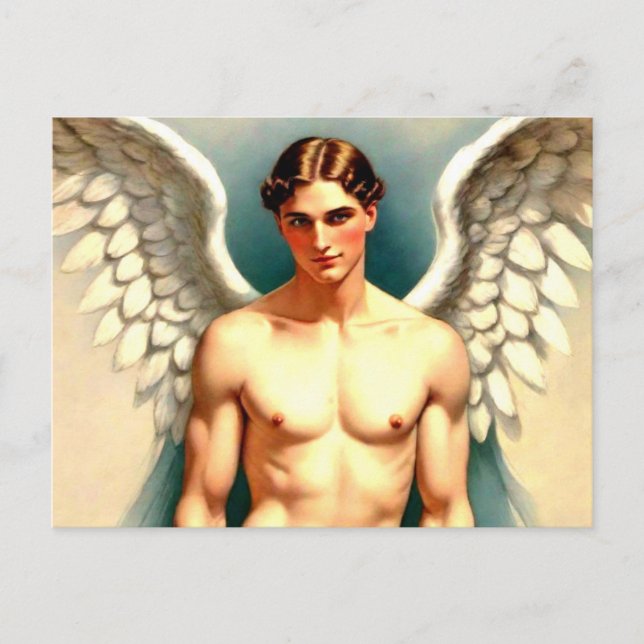 Cartão Postal Anjo Masculino Bonito (Frente)