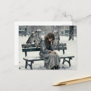 Cartão Postal Anjo Melancólico no Parque Nevado Desenho a Tinta