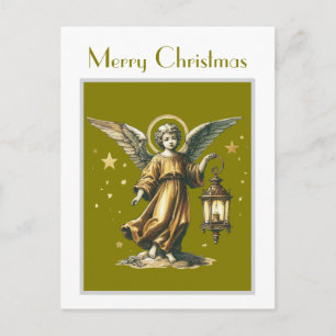 Cartão Postal Anjo Natal e Lanterna Vitorianos Elegante