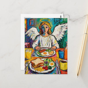 Cartão Postal Anjo no café da manhã