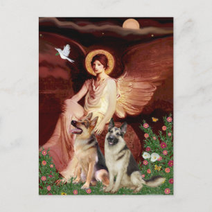 Cartão Postal Anjo Sentado - Dois Pastores Alemães