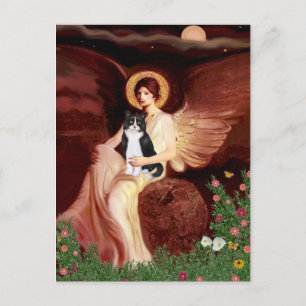 Cartão Postal Anjo sentado - Gato preto e branco