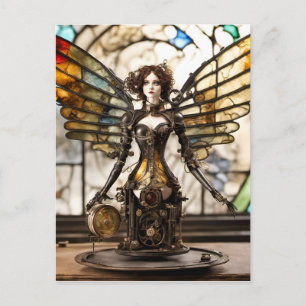 Cartão Postal Anjo Steampunk Boneca Mídia Mista