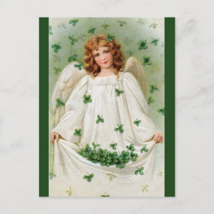 Cartão Postal Anjo Vintage Editável Com Trevos