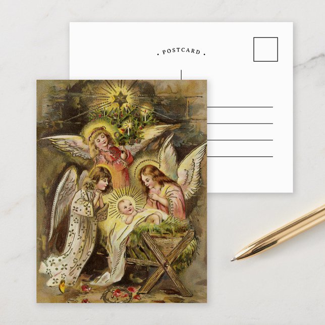 Cartão Postal Anjos com Jesus Bebê | Natais vintages (Criador carregado)