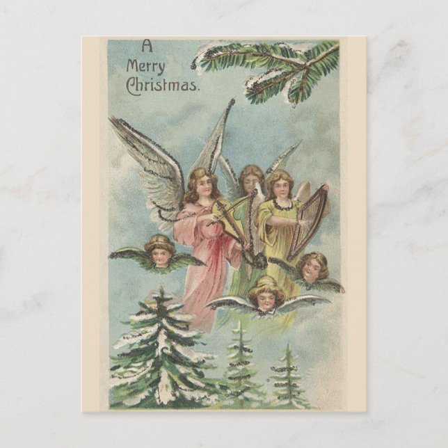 Cartão Postal Anjos de Natal Antigos (Frente)