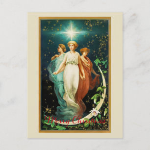 Cartão Postal Anjos de Natal Antigos com Estrela