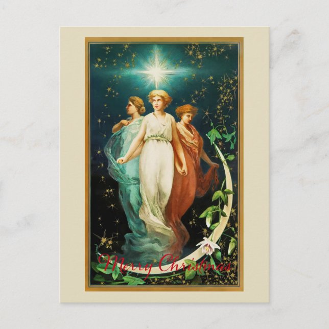 Cartão Postal Anjos de Natal Antigos com Estrela (Frente)