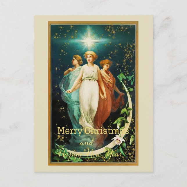 Cartão Postal Anjos de Natal Antigos com Estrela (Frente)