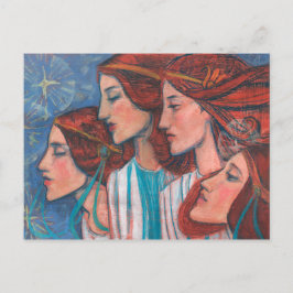 Cartão Postal Anjos de Natal Art Nouveau Pintura Mulheres Gengib
