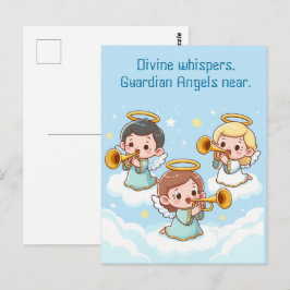 Cartão Postal Anjos Guardiões da Árvore tocando trombetas
